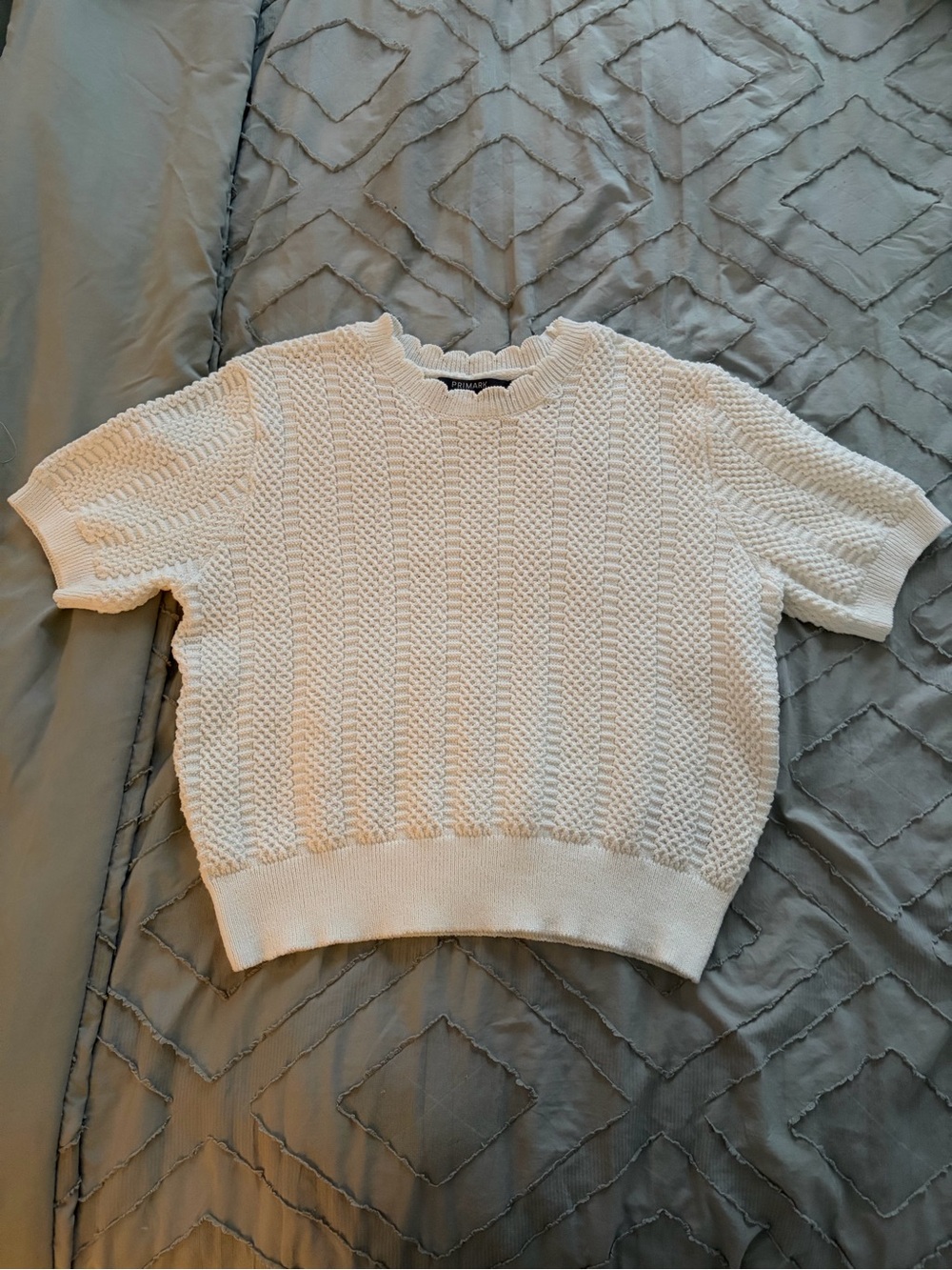 Primark White Short-Sleeve Textured Knit Sweater